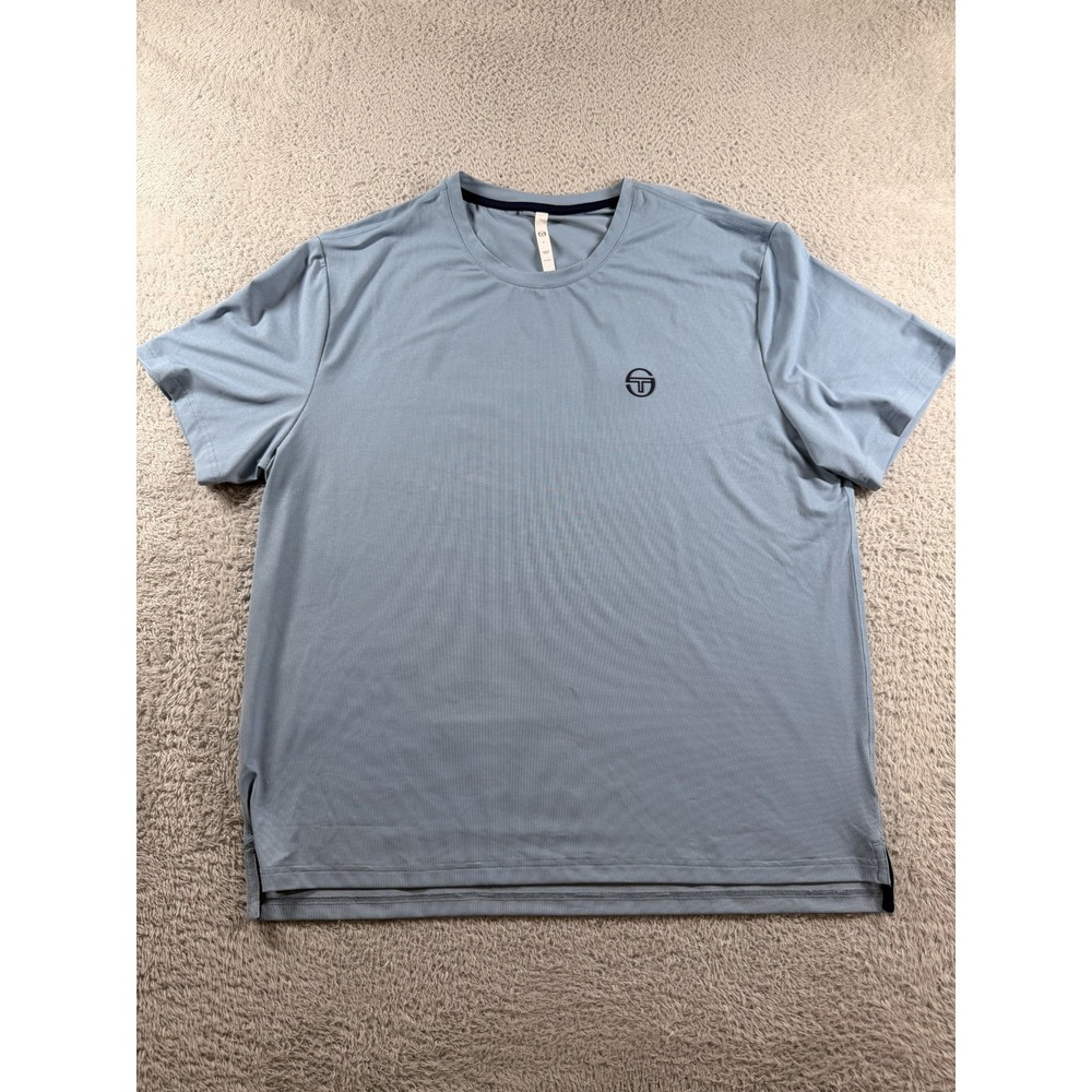 Sergio Tacchini T Shirt Mens XL Blue Lightweight Wicking Logo Spellout